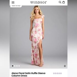 NWT Windsor Alena-floral satin ruffle sleeve column dress